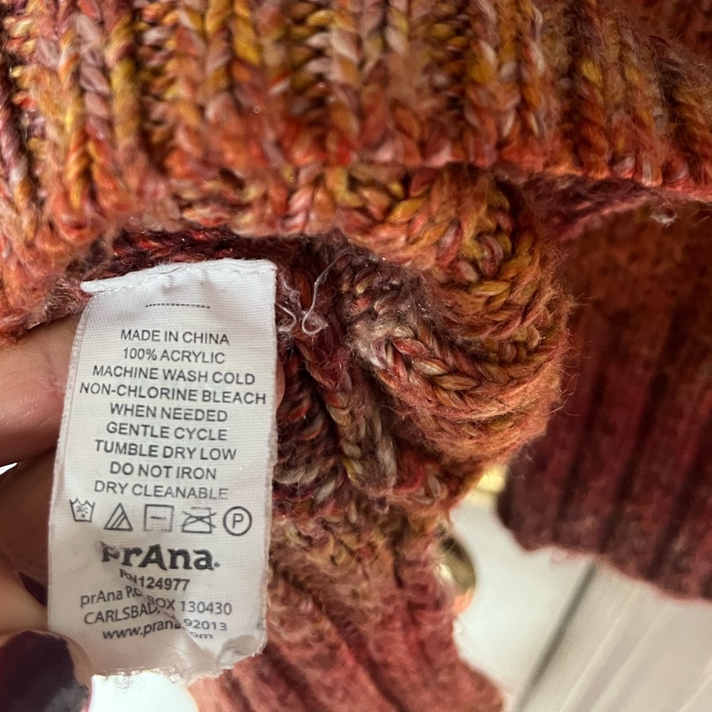 prAna Sweater Red Orange Stripe Leisel Side Slit Autumn Boyfriend S b3 - Picture 6 of 6